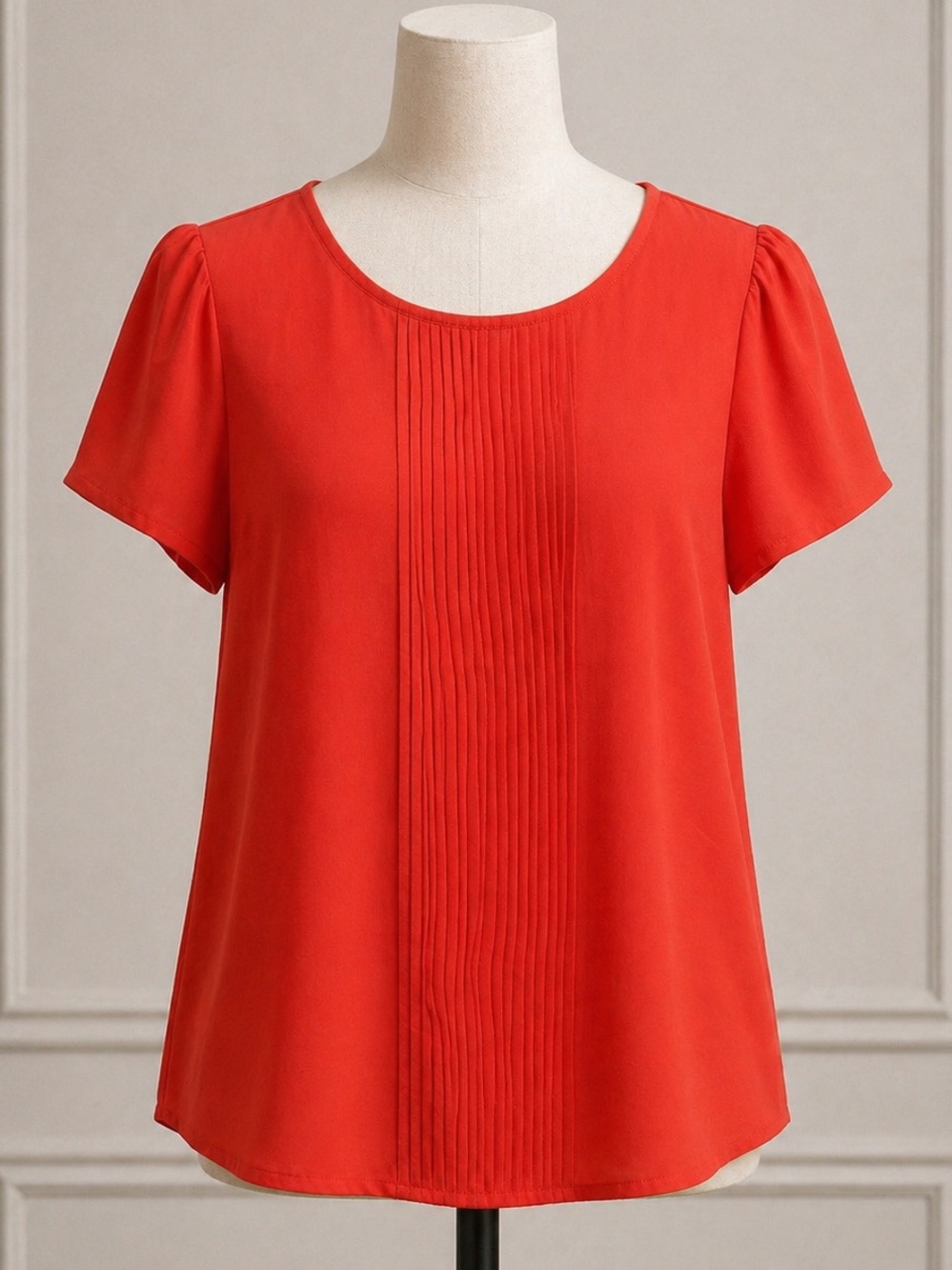 Blu Pepper Orange-Red Pintuck Short Sleeve Blouse